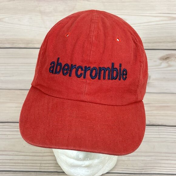 VTG Abercrombie & Fitch Hat Spellout Cap Red Heavy Canvas Leather Strap 80s USA - Picture 3 of 13